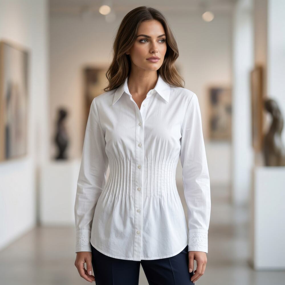 Monroe & Main Pintuck Pleated Blouse Women Sz 16 Academia Victorian Romantic